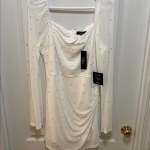 Lulu's White Mini Dress with Pearl Accents